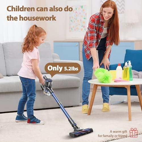 Vacuum Cleaners for Home, 80,000PRM Powerful Motor Cordless Vacuum with Removable 2200mAH Battery up to 35 Mins Worktime, 2 Adjustable Modes and Detachable Parts Stick Vacuum (Sandy Blue)
