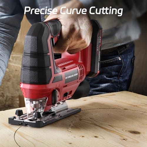 Jig Saw - 20V Cordless Jigsaw with Battery and Charger 2700 SPM Rechargeable Jigsaw with 10pcs Cutting Blades Bevel Angle (±45°) Variable Speed and 4 Orbital Function for Straight/Curve/Circle Cutting