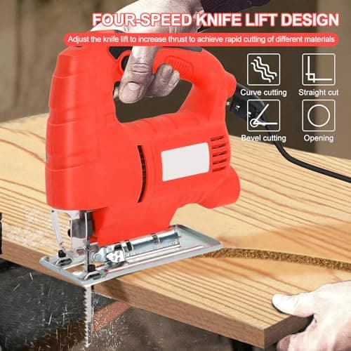 Corded Jigsaw, 800W Brushless Jig Saw Tool Electric Power Cutter with 6 Variable Speed, 0°-45° Bevel Cuts, 3 Position Orbital Action for Straight Curve Circle Cutting