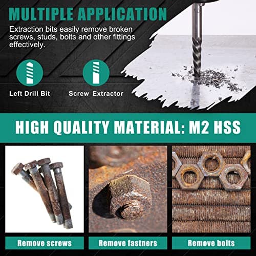 COMOWARE 10pcs Screw Extractor & Left Hand Drill Bit Set, HSS M2, 118° Split Point, 5pcs Left Handed Drill Bits (5/64" - 19/64") & 5pcs Easy Out Screw Extractor Set (#1 - #5), with Index Case