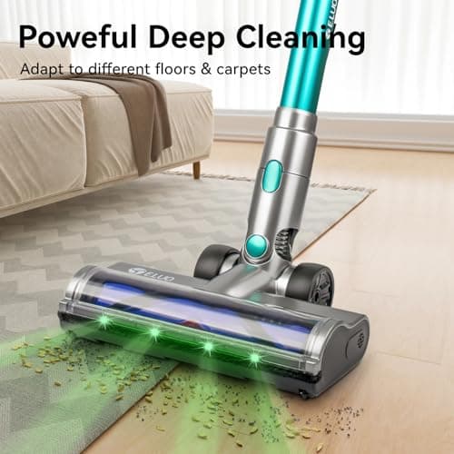 E.LUO Cordless Vacuum Cleaner, 28Kpa Vacuum Cleaners for Home, 60 Mins Runtime Stick Vacuum with Intelligent Display, Rechargeable Battery & Anti-Tangle Brush Handheld Vacuum for Floor Carpet Pet Hair