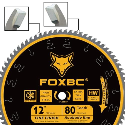FOXBC 12 Inch Miter Saw Blade 80 Tooth Fine Finish Wood Crosscutting Saw Blade with 1 Inch Arbor