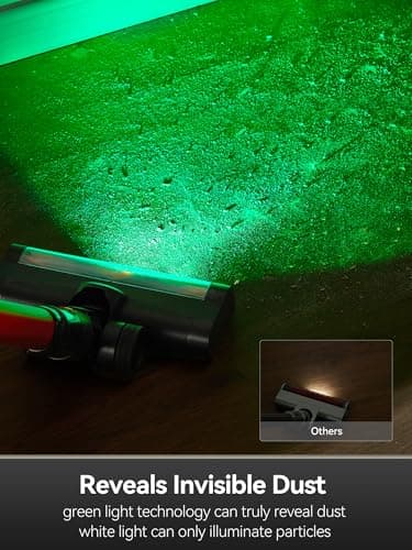uwant Cordless Vacuum Cleaner 35Kpa Powerful Suction Wide Green Headlight Vacuum Cleaner for Home Pet Hair Anti-Tangle HEPA Lightweight Handheld Vacuum for Carpet Hard Floors (Black)