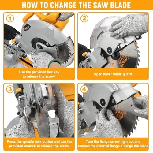 Hoteche 10-Inch Sliding Compound Miter Saw 15-Amp Single Bevel Power Chop Saw with Laser Guide for Wood and Metal Working