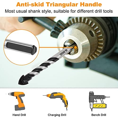 Professional Masonry Drill Bit Set (10PCS) for Glass/Brick/Plastic/Cement/Wood/Tile/Etc, Industrial Strength Carbide Drill Bit Tip, 1/8"-1/2" by TITGGI