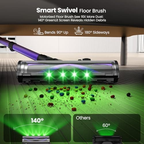 Cordless Vacuum Cleaner,600W 65KPA Dual Motor Vacuum for Home with AI Auto Suction,70Min Runtime,Stick Vacuums with Self-Standing Design,LED Headlights for Carpet,Hardwood Floors,Pet Hair,Tile