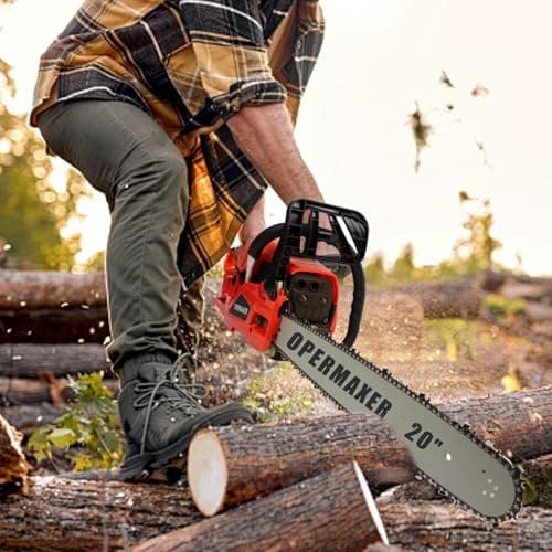 58CC 20 Inch 2-Cycle Gas Powered Chainsaw, 12500r/min 3.8 HP Chainsaw Gas Powered, Low Kickback, Anti-Vibration, Protective Design for Tree Wood Cutting(Red)