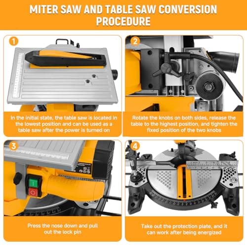 Hoteche 8-1/4-Inch 2-in-1 Compound Miter Saw & Table Saw – 10A Dual-Function Power Tool for Wood and Metal Precision Cutting