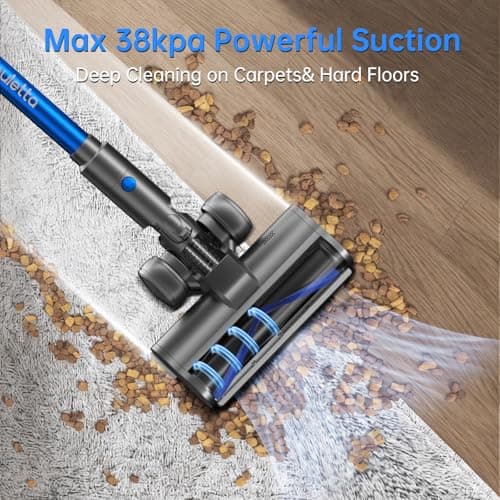 FABULETTA Cordless Vacuum Cleaner, Lightweight Vacuum Cleaners for Home with 500W Brushless Motor, Rechargeable Stick Vacuum Up to 55 Mins Runtime, Great for Pet Hair, Carpet, Hard Floor, Deep Blue