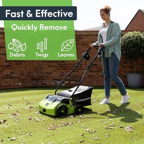 GreenSweep V2 | Artificial Grass Electric Sweeper Rake Vacuum 45L Collection Bag, 5 Adjustable Heights, Foldable Handle