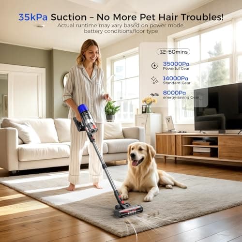 Cordless Vacuum Cleaner, 500W 50 Minutes Runtime Stick Vacuum for Pet Hair, Powerful Suction, Rechargeable, Lightweight, Handheld Vacuum Versatile for Carpet, Hard Floor (Starry Gray)