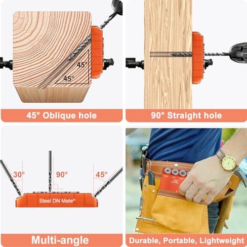 Steel DN Mate Aluminum Drill Guide, 30 45 90 Degree Angle 4 Sizes for Cable Railing Lag Screw Wood Post, Drill Hole Guide Jig for Angled/Straight Holes for Deck Cable Stair Handrail DG12