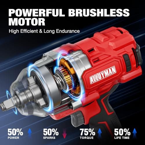Alloyman Cordless Impact Wrench, 1475Ft-lbs (2000N.m) 1/2 High Torque Brushless Impact Gun, 20V Power Impact Driver, 4000mAh Battery,3 Sockets, Brushless Motor Variable Speeds for Car/Truck RV/Mower