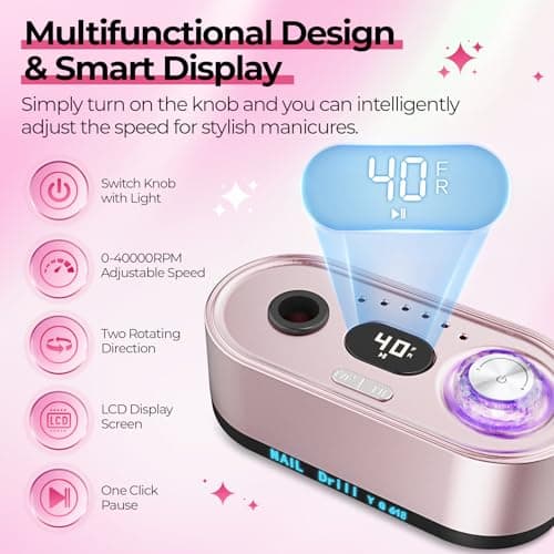 40000RPM Electric Nail File Drill Professional Kit, Drill Machine with LCD Display, Manicure Pedicure Polishing Acrylic Gel Nail Grinder for Salon, Home Use