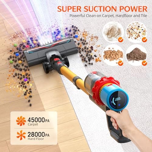 Cordless Vacuum Cleaner,550W 70Mins Powerful Suction Stick Vacuum, Anti-Tangle, Lightweight Vacuum Cleaner for Home with LED Screen, Rechargeable Vacuum Cordless for Carpet/Pet Hair/Hard Floor