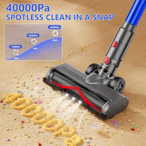 Cordless Vacuum Cleaner, 450W 40Kpa Powerful Stick Vacuum, Up to 50Mins Rechargeable Battery, Vacuum Cleaners for Home Anti-Tangled Lightweight Handheld for Hardwood Floor, Carpets, Pet Hair