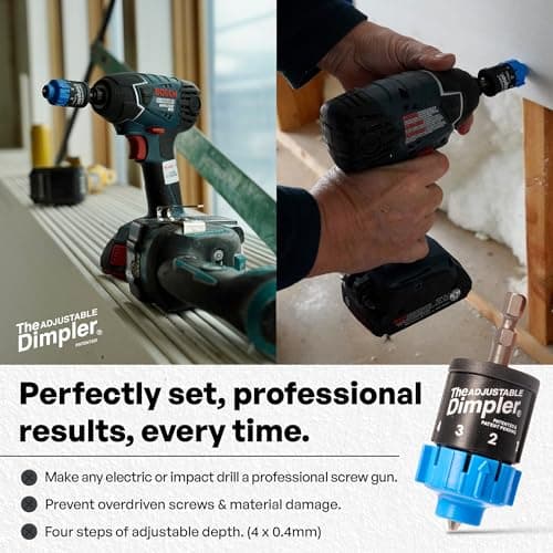 Adjustable DIMPLER ® - Drywall Bit & Screw Gun Attachment, Converts Drill into Drywall Screw Gun or Deck Screwdriver, Magnetic Bit Holder for Fast, Accurate Installation