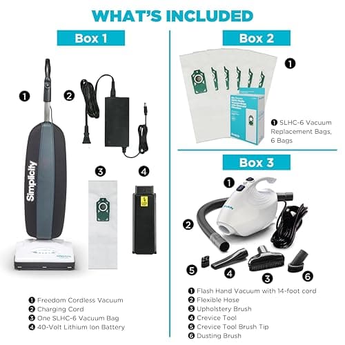 Simplicity Vacuums Ultimate Clean Bundle – Freedom Cordless Upright with HEPA Media Bag Set + Flash Mini Handheld – Lightweight Vacuum Cleaner for Carpet, Hard Floor, and Bare Floor