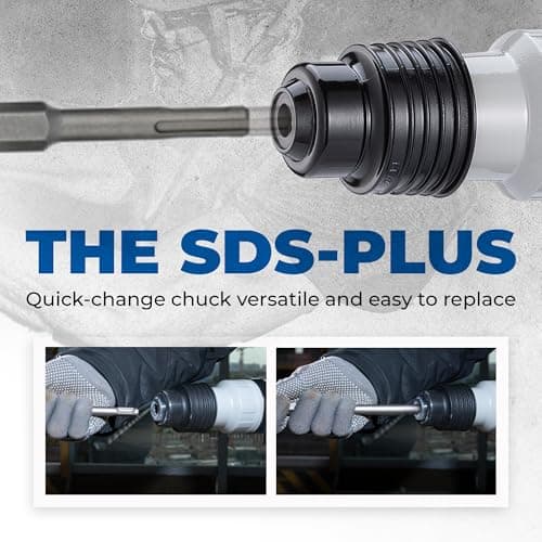 Dong Cheng 1-1/8 Inch SDS-Plus Rotary Hammer Drill with Safety Clutch, 9.2 Amp Heavy Duty Corded Demolition Hammer for Concrete, 3.6 Joules, Including 3 Drill Bits, Flat Chisels and Point Chisels