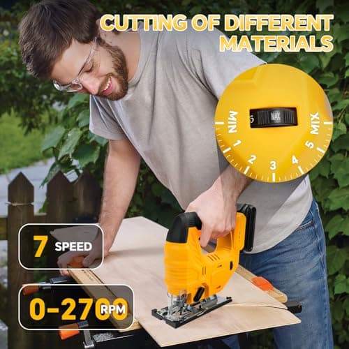 Cordless Jig Saw for Dewalt 20v Battery, Brushless Jigsaw with LED Light, 7 Variable Speed, 45° Beveled Cuts, 4 Orbital Settings, 3 Jigsaw Blades for Wood/Metal Cutting