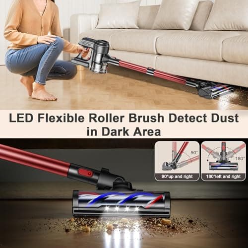 Cordless Vacuum Cleaner, 40Kpa 450W Powerful Stick Vacuum with 50Mins Runtime, Smart Display Vacuum with 1.5L Dust Cup,Vacuum Cleaners for Home with Brushless Motor for Hardwood Floor Carpet, Pet Hair