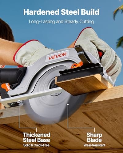 VEVOR Cordless Circular Saw, 6-1/2 inch Blade, 4700 RPM Speed, 0-45 Degree Bevel Capability, Brushless Motor, LED Light, Electric Circular Saw Kit with Battery and Charger Included, for Wood Cutting