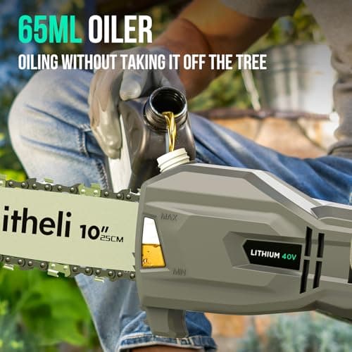 Litheli Cordless Pole Saw, 40V 2.5Ah Battery Pole Saws for Tree Trimming, 10-Inch Pole Saw Battery Powered 16ft/s Cutting Speed Auto Oiling Multi-Angle Electric Pole Chainsaw(Battery&Charger Included)
