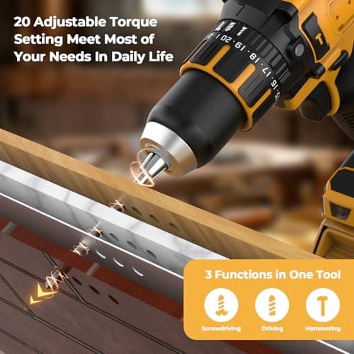 Cordless Hammer Drill Compatible with Dewalt 20V MAX Battery(No Battery)20V Brushless Drill, 1/2" Cordless Drill for Concrete with Variable Speed for Home Improvement, Woodworking, Metal