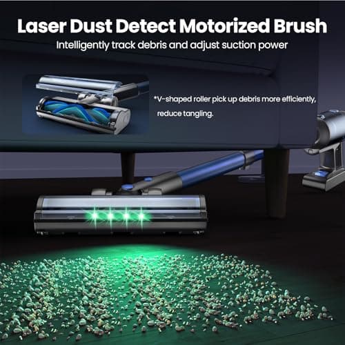 V25 Cordless Vacuum Cleaner, 680W 60Kpa Powerful Stick Vacuum with Dust Sensor, Digital Display, 4000mAh Rechargeable Battery up to 60Mins, Versatile for Pet Hair, Floor, Carpet (Sapphire)