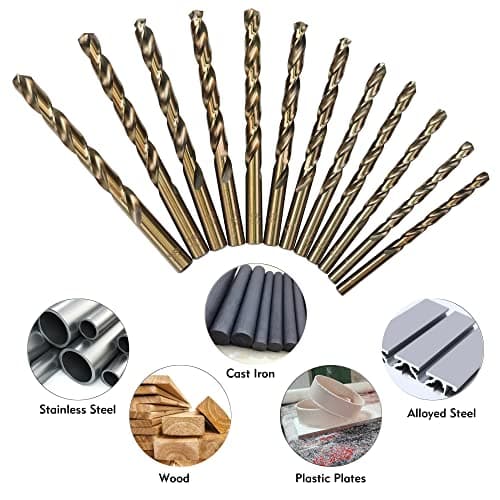 115Pcs Cobalt Drill Bits Set, M35 High Speed Steel, 135 Degree Tip, Twist Jobber Length Drill Bit Kit for Hardened Metal, Plastic and Wood with Metal Indexed Storage Case, 1/16"-1/2"