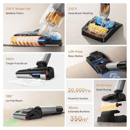 Mova X4 Pro Wet Dry Vaccum Cleaner, 20000Pa Cordless Vacuum Mop with Zero Tangle, Hot Water Mopping for Sticky Messes,194℉ Hot Air Self Drying, 180° Lie Flat, Push-In Charging Station, LED Display
