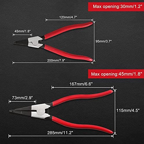 2 PCS Heavy Duty Lock Ring Pliers Set Flat Snap Ring Plier Special Circlip Pliers Reverse Retaining Ring Plier for Transmission Transfer Cases Ring Opening