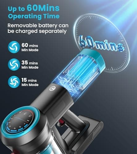 Cordless Vacuum Cleaner, 550W/45Kpa Vacuum Cleaners for Home with Self-Standing, MAX 60Mins Vacuum with LED Display, Anti-Tangled Vacuum Cleaner, Stick Vacuum for Carpet/Pet Hair