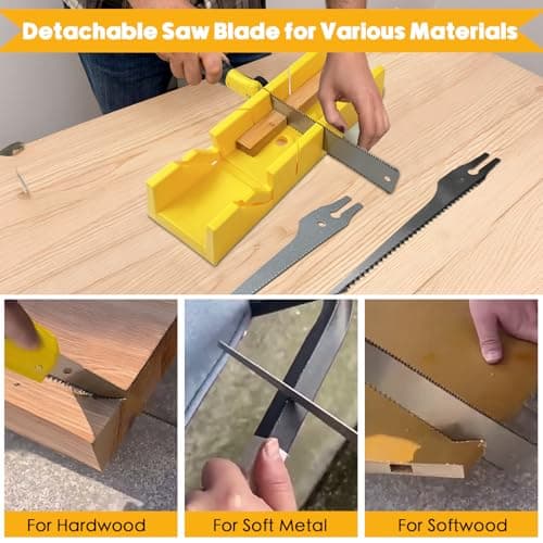 4-Piece Miter Box and Saw Set, 12-Inch Mitre Box with 3 Mitre Saws for Precise Miter and Bevel Cuts, Miter Box with Saw Included for Woodworking, Crafting and Carpentry