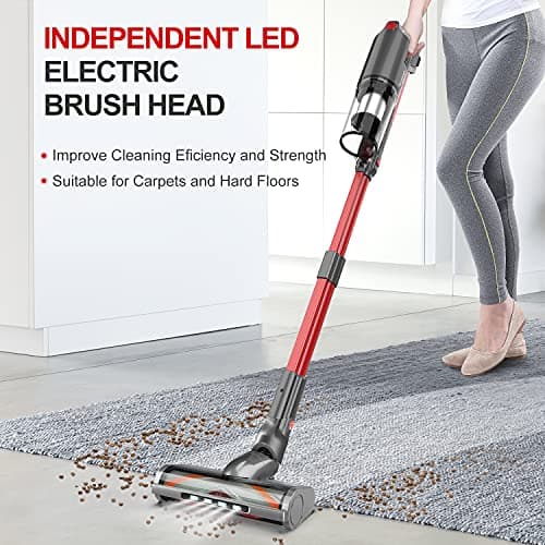 whall Cordless Vacuum Cleaner, Upgraded 25Kpa Suction 280W Brushless Motor Cordless Stick Vacuum Cleaner, Lightweight Handheld Vacuum for Home Pet Hair Carpet Hard Floor, up to 55mins Runtime,Grey
