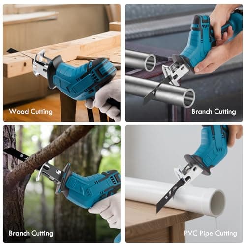 Reciprocating Saw Cordless, Variable Speed 3000 RPM Brushless Motor with 8 Saw Blades, 2 x 2.0Ah Batteries, LED Light, Tool‑Free Blade Change, Portable for Wood PVC Cutting