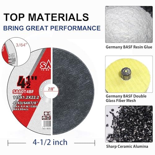 SALI 50 Pack Cut Off Wheel 4 1/2 Inch Cutting Wheels 4-1/2" x 3/64" x 7/8" Professional Cutting Stainless Steel, Angle Grinder Cutting Wheel,Cutting Discs with Aggressive Cutting Upgrade (4.5in, 50)
