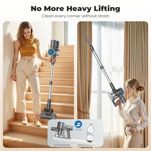 Cordless Stick Vacuum Cleaner with Self-Standing, 8-in-1 Vacuum Cleaners for Home, Lightweight Powerful Vacuum with LED Screen, Rechargeable Vacuum for Carpet, Pet Hair, Tile, Hardwood Floors