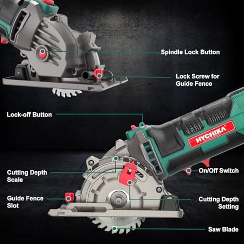 HYCHIKA Mini Circular Saw, Compact with 3 Blades 4A Pure Copper Motor, Scale Ruler, 3-3/8”4500RPM Ideal for Wood, Soft Metal and Plastic Cuts