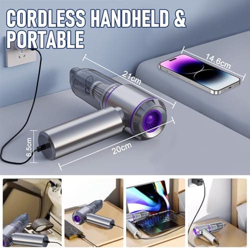 Car Vacuum Portable Cordless 20000PA High Power Mini Vacuum Cleaner 4-in-1 Compressed Air Duster & Air Blower & Pump Hand Held Vacuum with Brushless Motor for Car, Home, Office,Camping