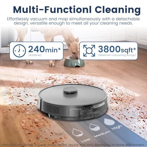 AIRROBO T25+ Robot Vacuum and Mop Combo, 5500Pa Suction, Pet Area Smart Boost, Carpet Detection, Tangle-Free Brush, LDS Mapping, APP Control, 3.5L Self-Empty Bin for Hard Floors, Carpets, Pet Hair