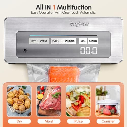 Vacuum Sealer Machine, 90kPa 120W Powerful Food Sealer Build-in Cutter and Bag Storage, Digital Countdown Display, Dry&Moist Mode, Wide Seal, 2 Bag Rolls & 5 Pre-Cut Bags for Food Saver (Silver)