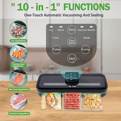 85kpa Food Vacuum Sealer Machine,Vacuum Sealer For Food with Cutter, Full Automatic Bag Sealer,Dry Moist Fresh Modes,10 Pre-cut Bags and Accessory Hose,Black