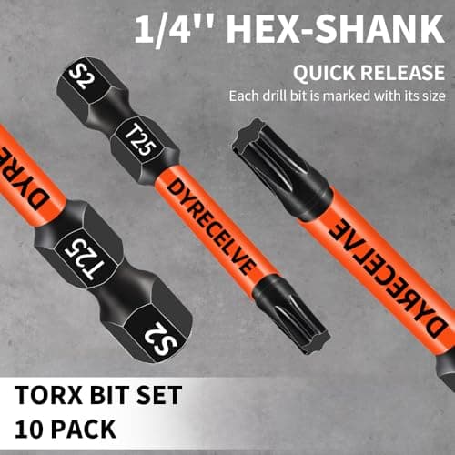 10-Pack T25 Torx Bits for Impact Driver, T-25 Torx/Star Bit Set 2'' Long, Magnetic Torque Head, Premium S2 Alloy Steel, 1/4'' Hex-Shank for Professional & DIY Use