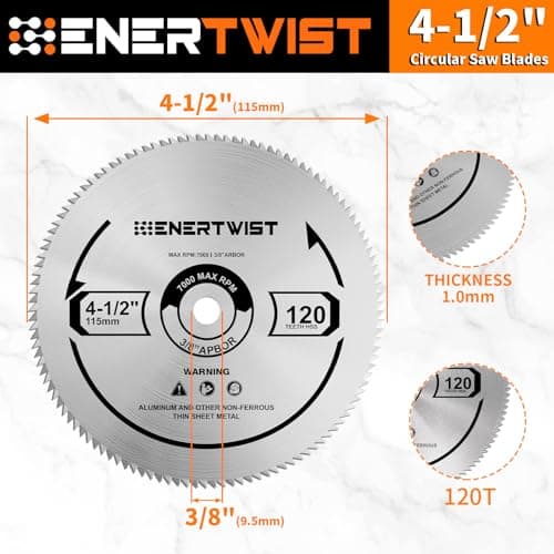 ENERTWIST 4-1/2 Inch 120T Circular Saw Blade 3/8 Inch (9.5mm) Arbor, Pack of 2-Pieces for Plywood, OSB, Paneling and Vinyl Siding Fast and Smooth Cutting Saw Blade