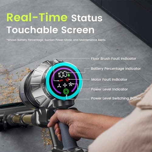 Cordless Vacuum Cleaner, 550W/48Kpa Self-Standing Vacuum Cleaners for Home, up to 70 mins Run Time, Powerful Suction with Touch Screen, Stick Vauum Cleaner for Pet Hair,Carpet,Hardwood Floor