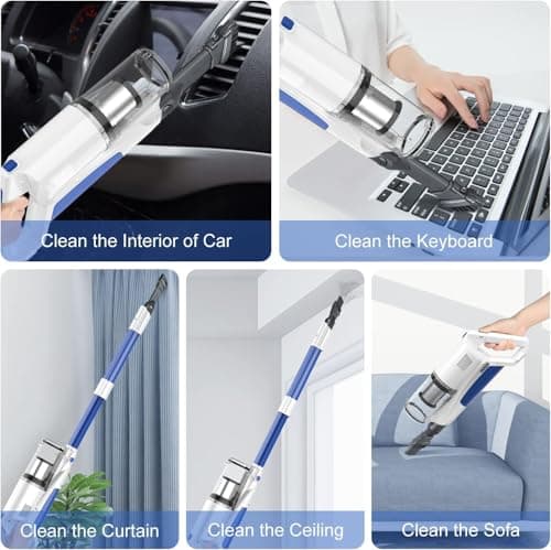 whall Cordless Vacuum Cleaner, Upgraded Strong Suction Brushless Motor Cordless Stick Vacuum Cleaner,Lightweight Handheld Vacuum for Home Pet Hair Carpet Hard Floor,up to 55mins Runtime,White