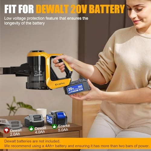 Cordless Stick Vacuum Cleaner Compatible with DeWalt Battery, 350W Brushless Motor, 30KPa Suction, 6-in-1 180° Bendable Wand, Smart Screen 2x5AH Batteries & Charger – Hardwood Floors