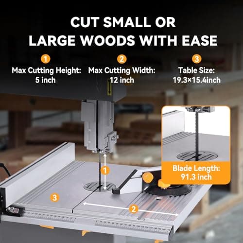 Hoteche 12-Inch Band Saw 7-Amp Two-Speed Benchtop with Stand for Woodworking and Metal Cutting, 1HP