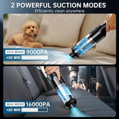 Handheld Vacuum Cordless, Car Vacuum with 16000Pa Powerful Suction, Lightweight at 1.3 lbs, Type-C Charge, Multiple Accessories, Rechargeable Vacuum Cleaners for Home Office Car Pet